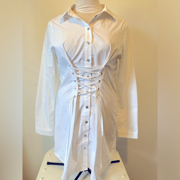 NWT Missguided White Lace Up Corset Waist Mini Dress Blouse Tunic 8 M - Picture 7 of 11